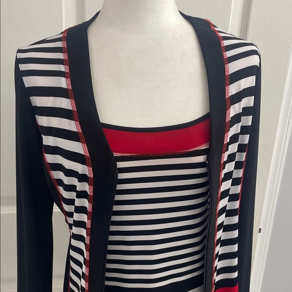 Striped Black and Red Twin Set Cami & Jacket Top 2 Way Zipper Long sleeve Size S - Picture 2 of 16